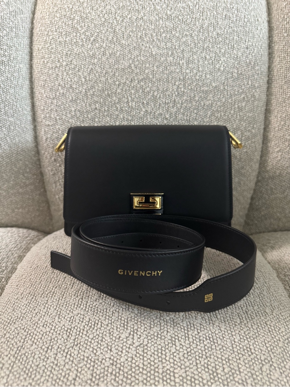 Givenchy Black Leather Crossbody with Gold-Tone Hardware and Branded Strap